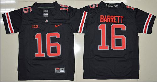 Buckeyes #16 J. T. Barrett Black(Red No.) Limited Stitched Youth NCAA Jersey - Click Image to Close